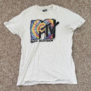 MTV White Tee with Colorful Tie-Dye Logo